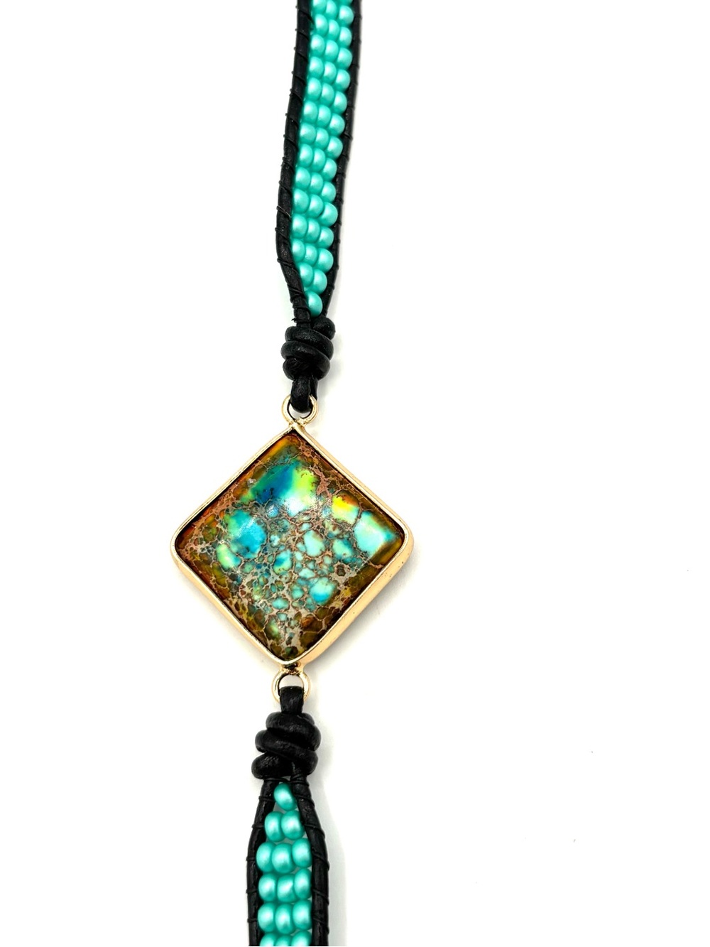 Hand Crafted Multi-Strand Beaded Wrap Bracelet with Imperial Jasper Pendant - Picture 7 of 11